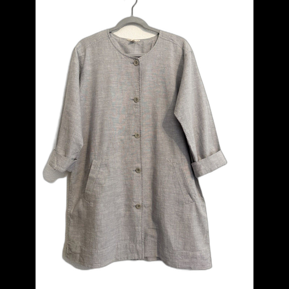 Eileen Fisher Hemp Cotton Tunic Jacket Button Front Size M Lagenlook Minimalist